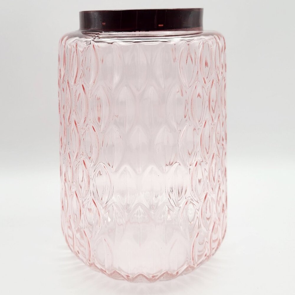Pink Textured Ovals Pressed Glass Vase 8" Ugly Rim Paint - Picture 3 of 11